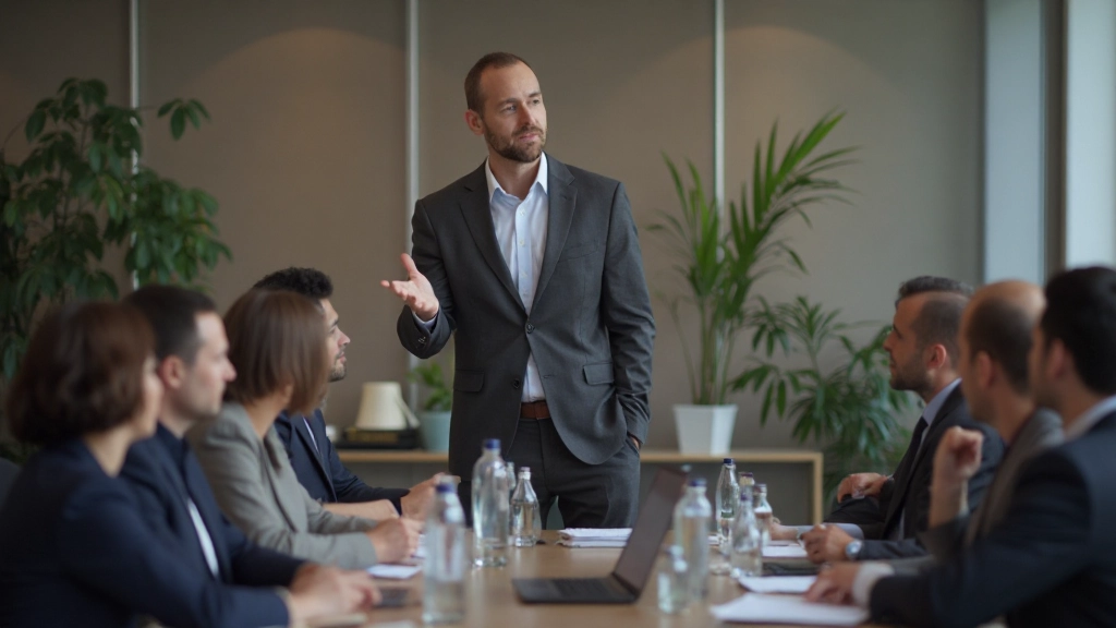 Лидер проводит совещание с командой в современном офисе